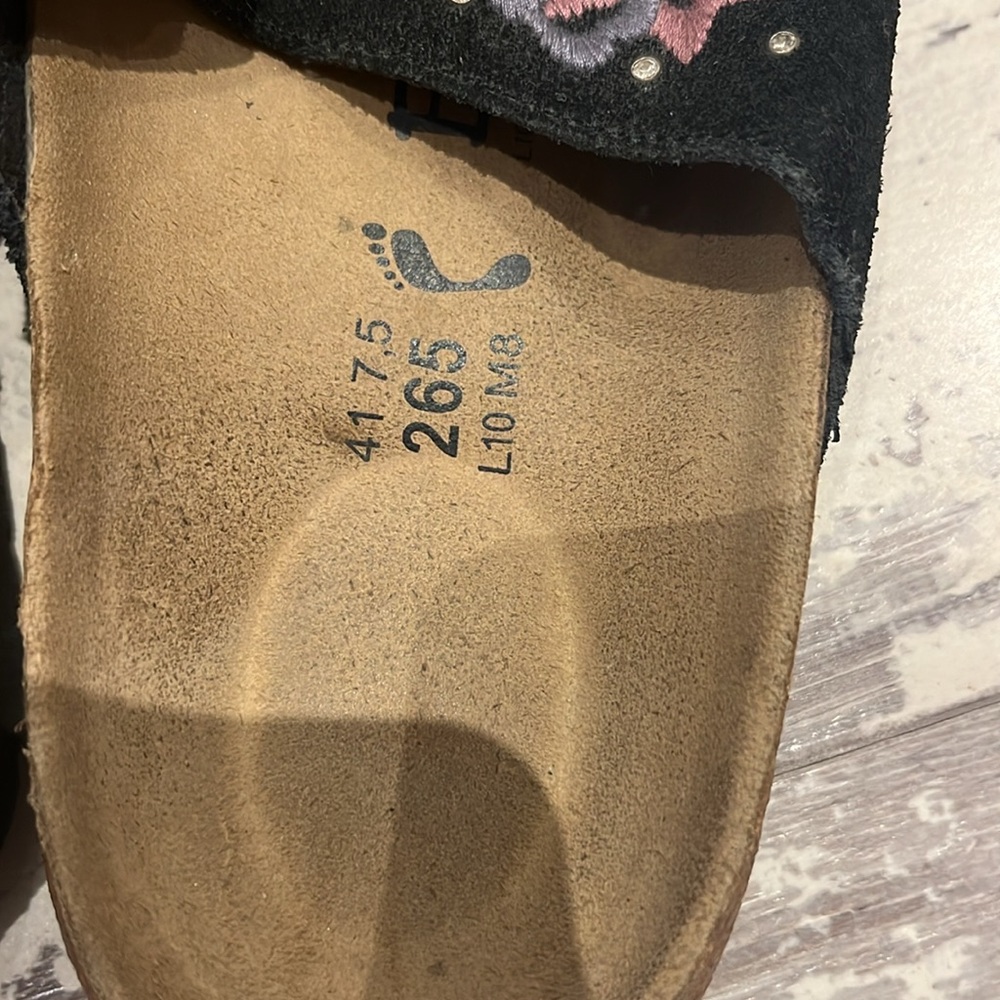 Birkenstock Betula Zara Black Floral Embroidered Vegan Suede Crystal Sandals 9.5 - Picture 5 of 5